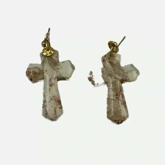 Handmade original cross earrings. Cream/brown. One of a kind! - Picture 4 of 4